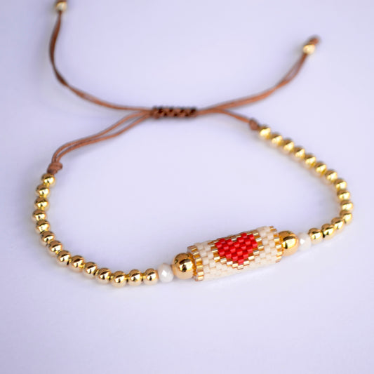 Pulsera Balines Dorado Tejido corazón